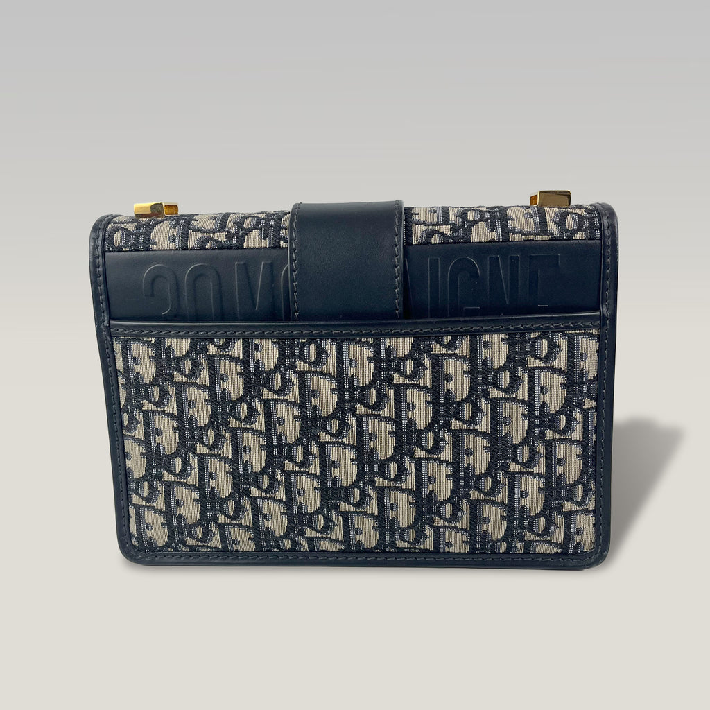 Dior 30 Montaigne Oblique Canvas Blue Shoulder Bag with Gold CD Clasp
