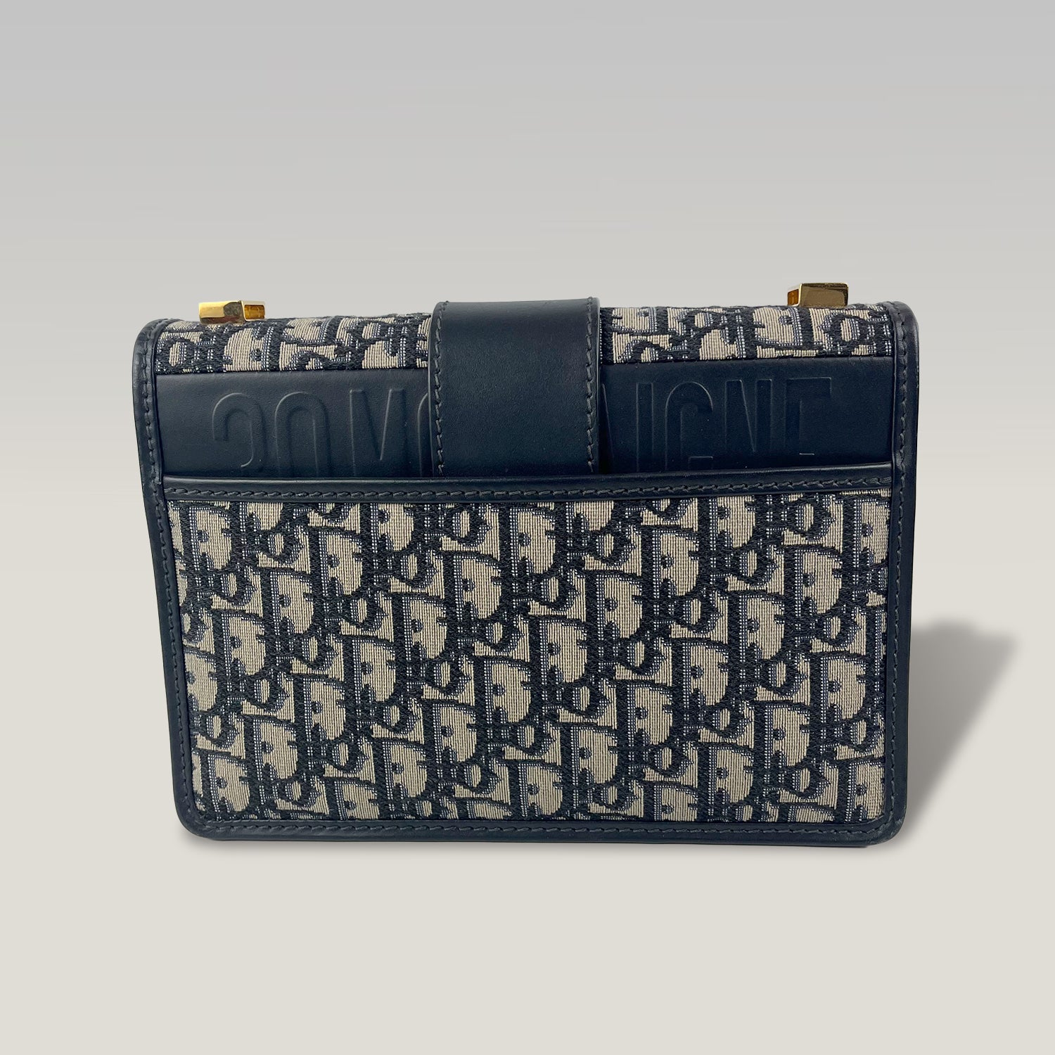 Dior 30 Montaigne Oblique Canvas Blue Shoulder Bag with Gold CD Clasp