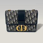 Dior 30 Montaigne Oblique Canvas Blue Shoulder Bag with Gold CD Clasp