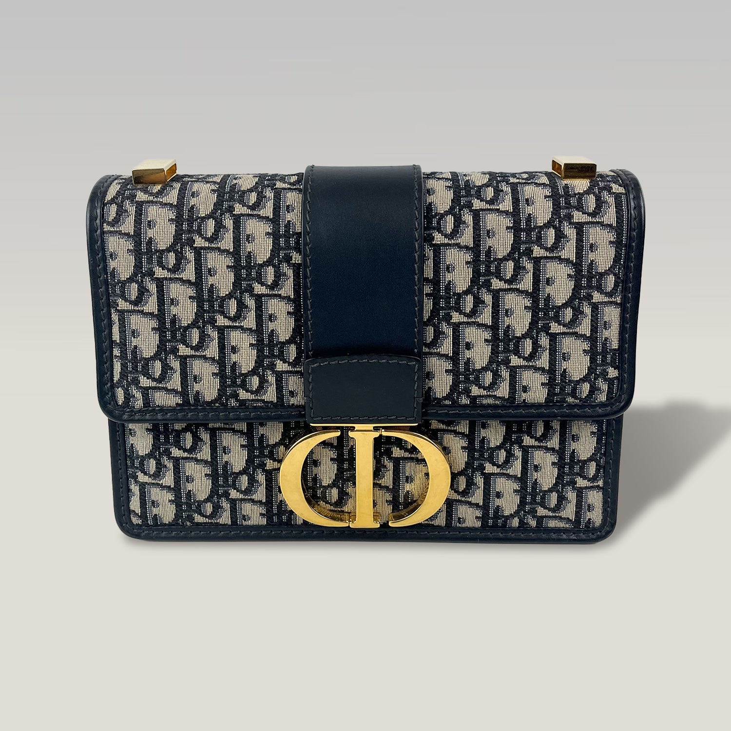 Dior 30 Montaigne Oblique Canvas Blue Shoulder Bag with Gold CD Clasp