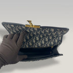 Dior 30 Montaigne Oblique Canvas Blue Shoulder Bag with Gold CD Clasp