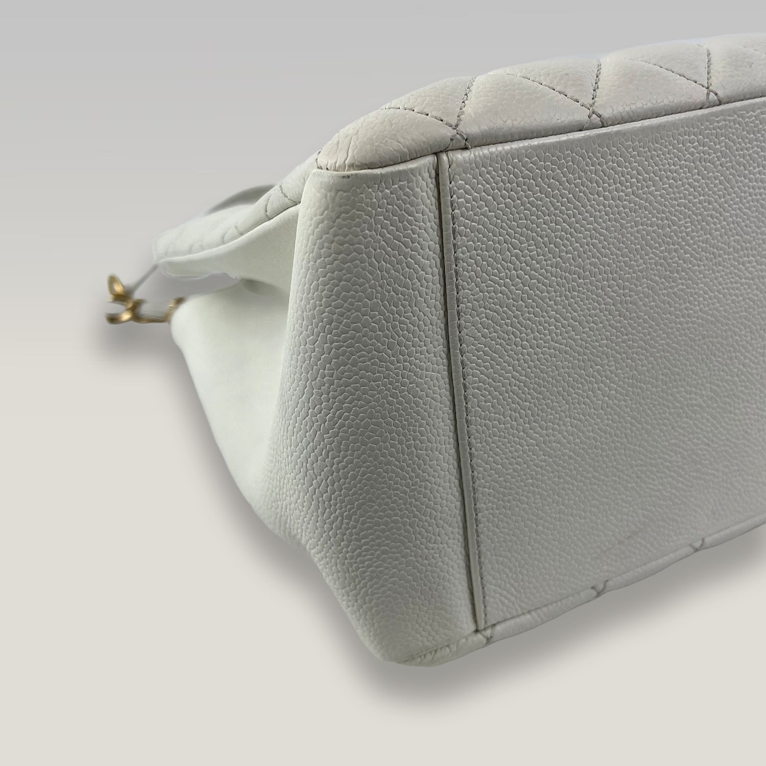 Chanel GST Medium Timeless Shopping Tote Bag in White Caviar Leather with Gold Hardware