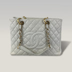 Chanel GST Medium Timeless Shopping Tote Bag in White Caviar Leather with Gold Hardware