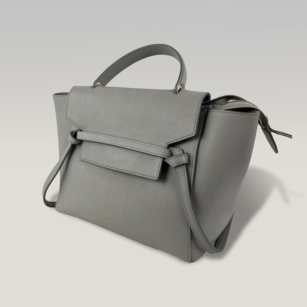 Celine Belt Bag 28 Medium in Grey Grained Calfskin Leather with Gold Hardware