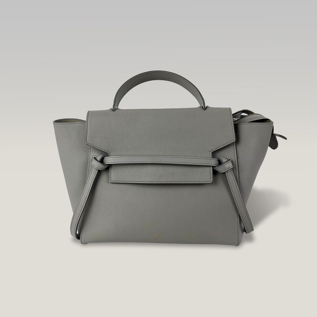 Celine Belt Bag 28 Medium in Grey Grained Calfskin Leather with Gold Hardware