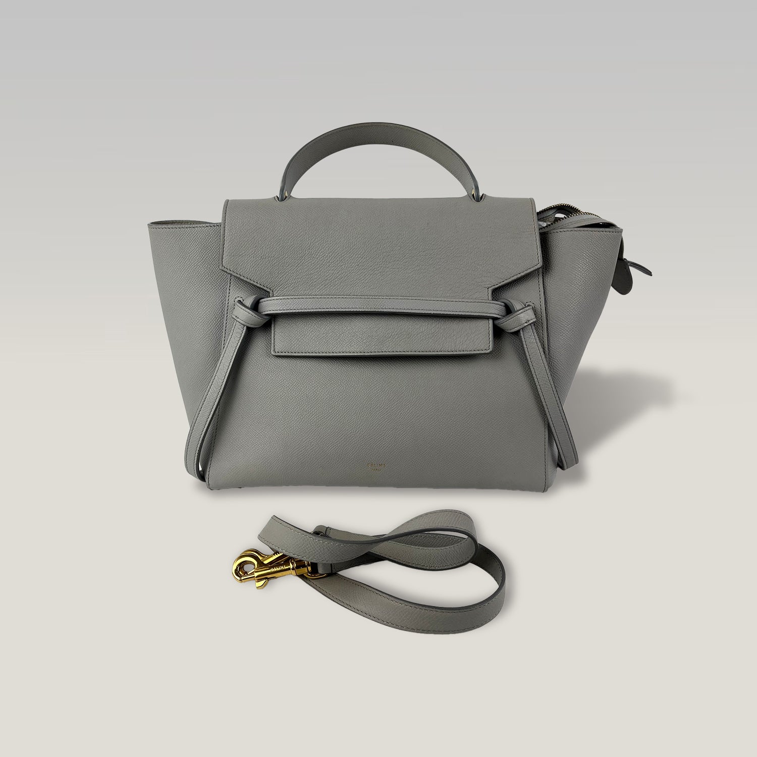 Celine Belt Bag 28 Medium in Grey Grained Calfskin Leather with Gold Hardware