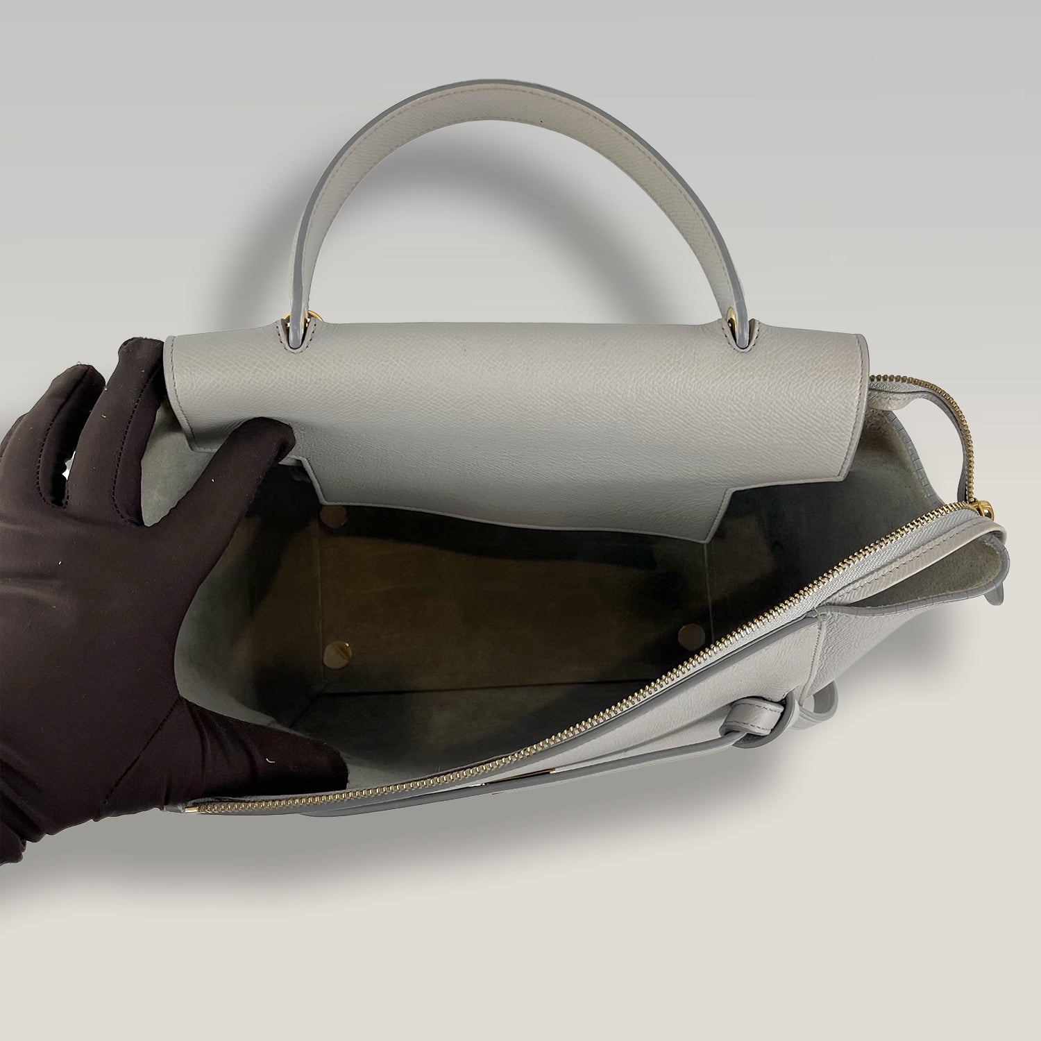 Celine Belt Bag 28 Medium in Grey Grained Calfskin Leather with Gold Hardware