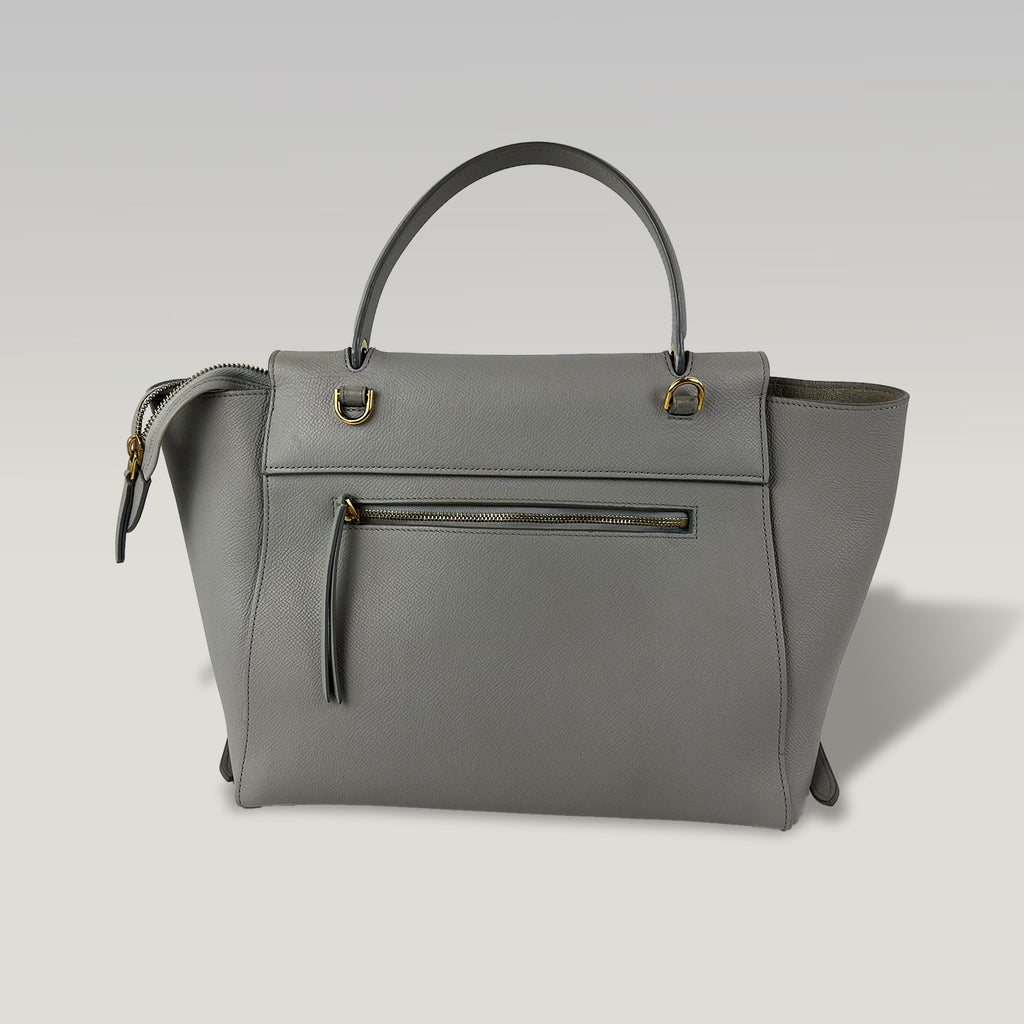 Celine Belt Bag 28 Medium in Grey Grained Calfskin Leather with Gold Hardware
