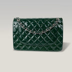 Chanel Jumbo Classic Double Flap Borsa in Pelle Verniciata Blu Petrolio con Hardware Argento