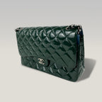 Chanel Jumbo Classic Double Flap Borsa in Pelle Verniciata Blu Petrolio con Hardware Argento