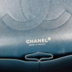 Chanel Jumbo Classic Double Flap Borsa in Pelle Verniciata Blu Petrolio con Hardware Argento