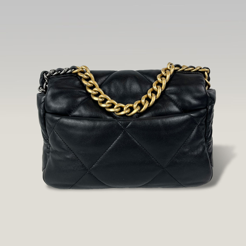 Chanel 19 Small Borsa Donna in Pelle Nera Matelassé con Catena e Hardware Misto