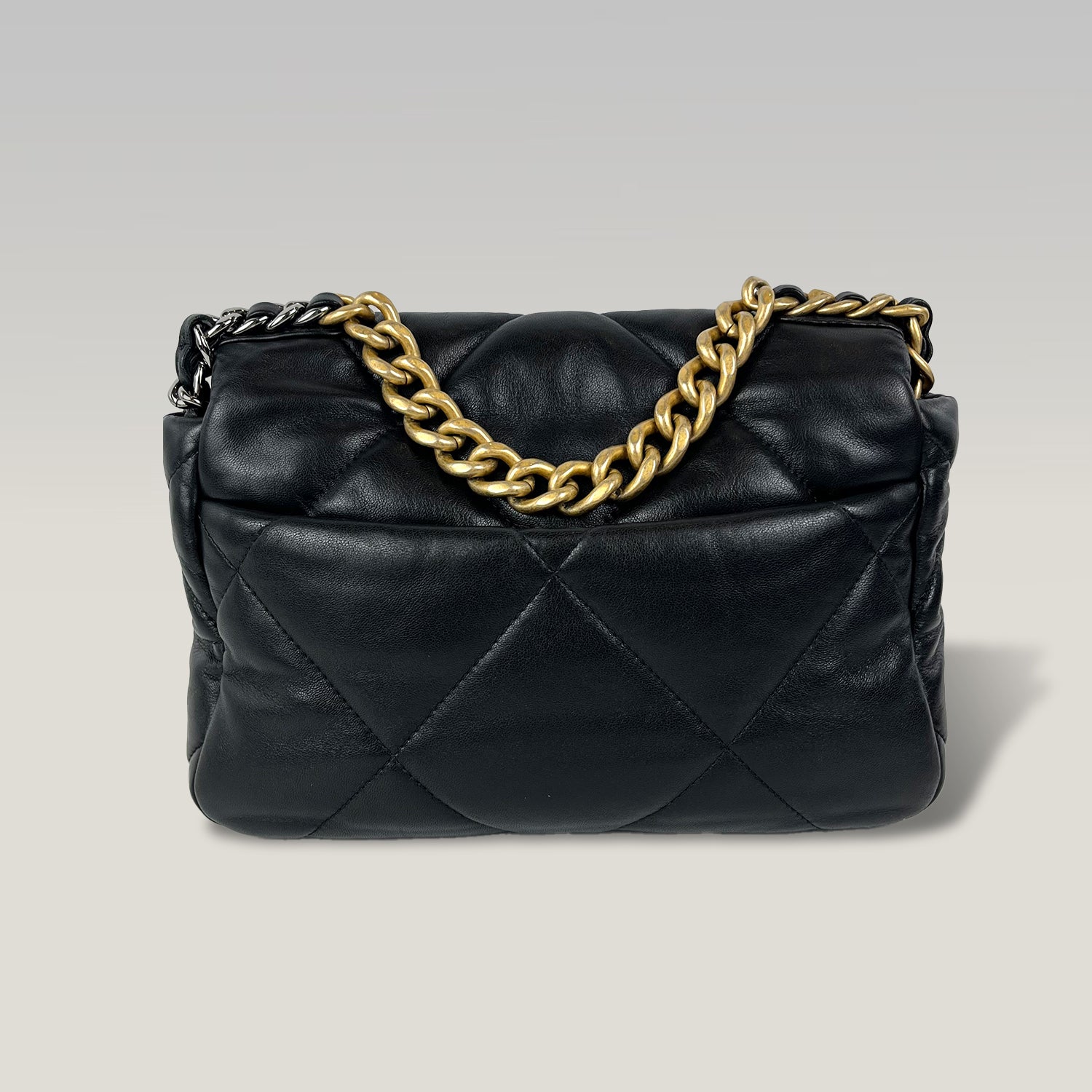 Chanel 19 Small Borsa Donna in Pelle Nera Matelassé con Catena e Hardware Misto