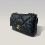 Chanel 19 Small Borsa Donna in Pelle Nera Matelassé con Catena e Hardware Misto