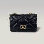 Chanel 19 Small Borsa Donna in Pelle Nera Matelassé con Catena e Hardware Misto