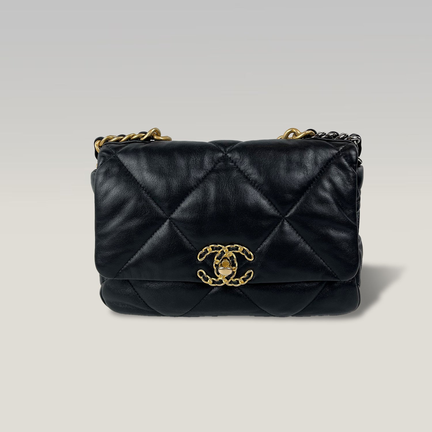 Chanel 19 Small Borsa Donna in Pelle Nera Matelassé con Catena e Hardware Misto