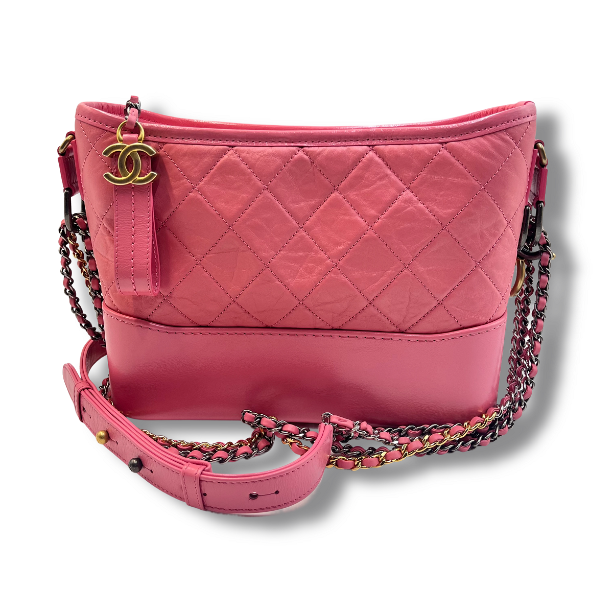 Chanel Gabrielle Medium – Borsa Hobo Trapuntata in Pelle di Vitello Invecchiata Rosa