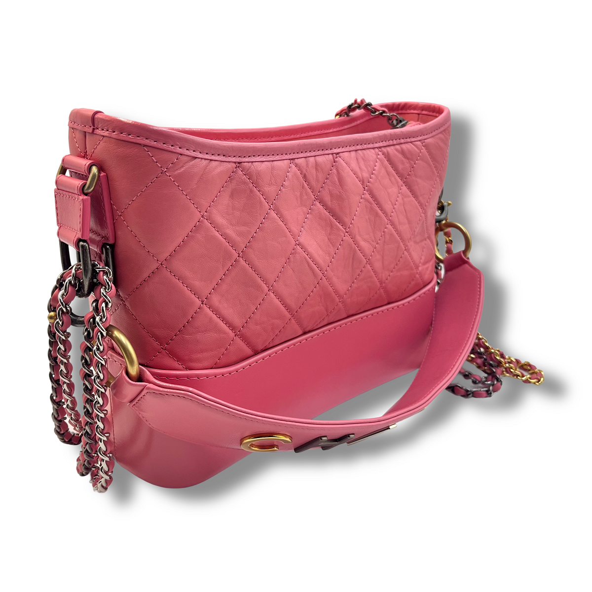 Chanel Aged Calfskin Quilted Medium Gabrielle Logo Hobo Rose