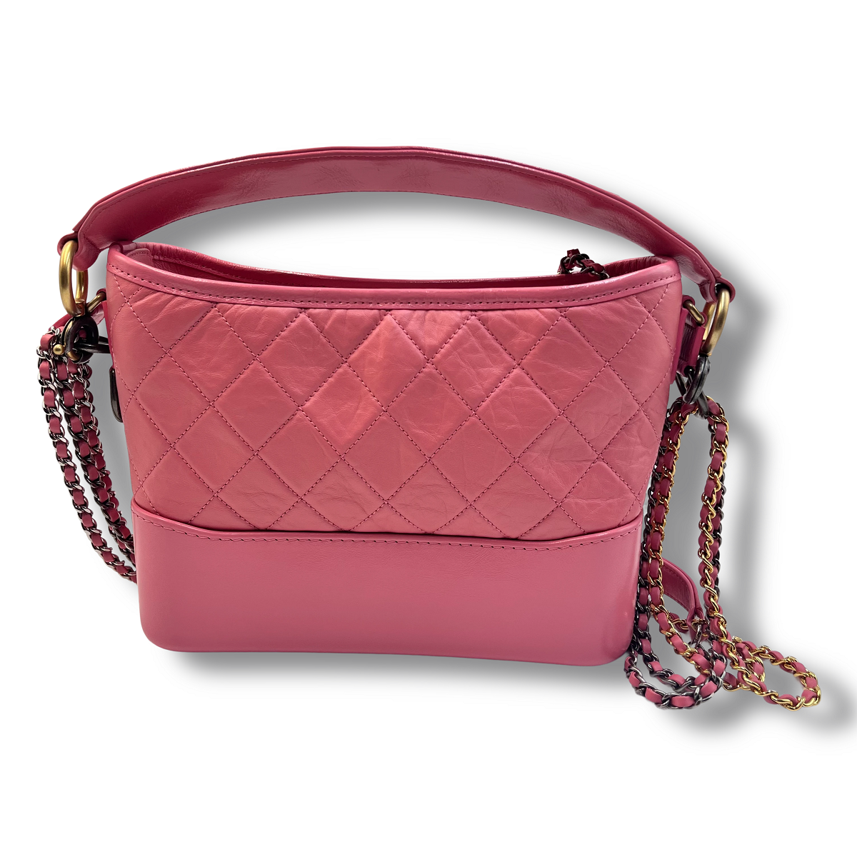 Chanel Aged Calfskin Quilted Medium Gabrielle Logo Hobo Rose