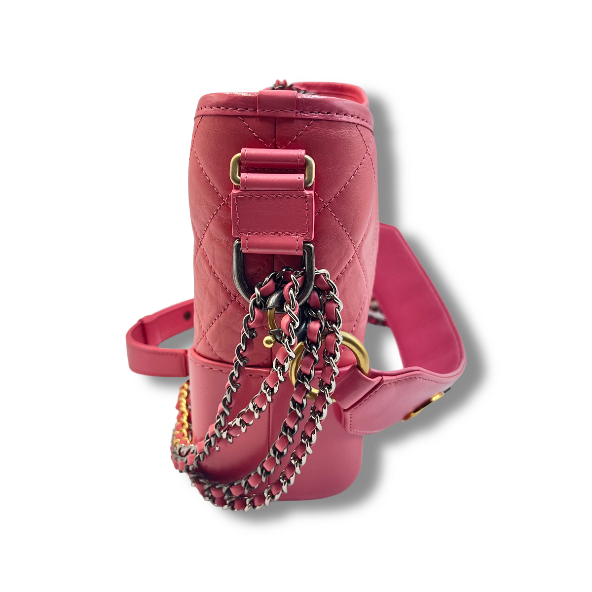 Chanel Aged Calfskin Quilted Medium Gabrielle Logo Hobo Rose