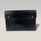 Saint Laurent Manhattan Medium Croc-Embossed Leather Shoulder Bag in Dark Green with Gold Hardware