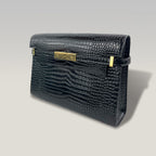 Saint Laurent Manhattan Medium Croc-Embossed Leather Shoulder Bag in Dark Green with Gold Hardware