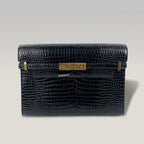 Saint Laurent Manhattan Medium Croc-Embossed Leather Shoulder Bag in Dark Green with Gold Hardware