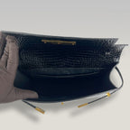 Saint Laurent Manhattan Medium Croc-Embossed Leather Shoulder Bag in Dark Green with Gold Hardware