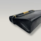 Saint Laurent Manhattan Medium Croc-Embossed Leather Shoulder Bag in Dark Green with Gold Hardware