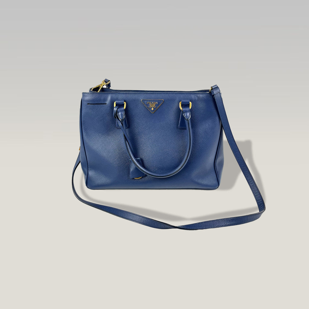 Prada Galleria in Blue Saffiano Leather with Shoulder Strap 