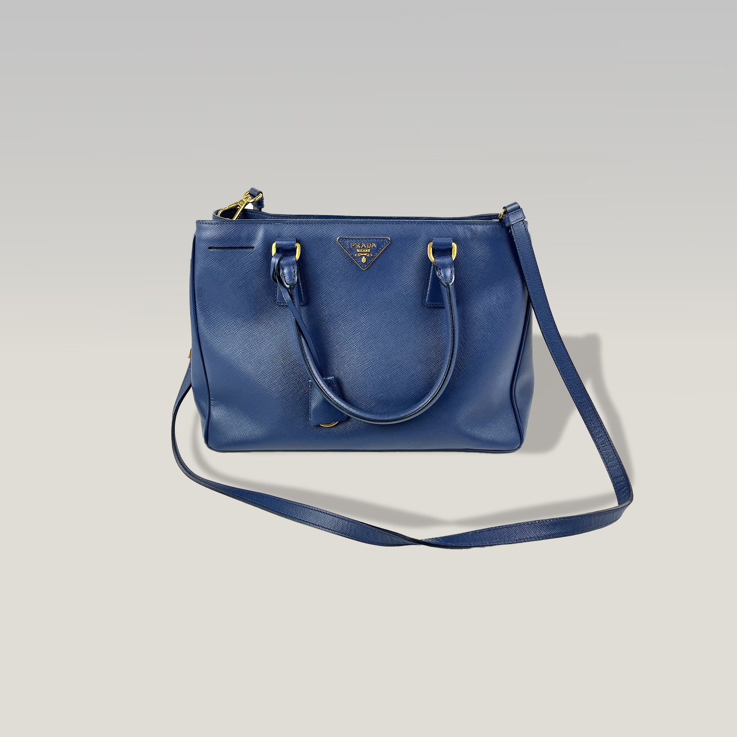 Prada Galleria in Blue Saffiano Leather with Shoulder Strap 