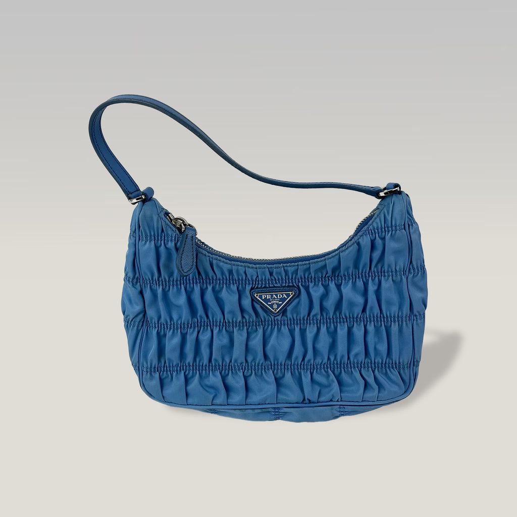 Prada Hobo Bag Blu in Nylon Arricciato