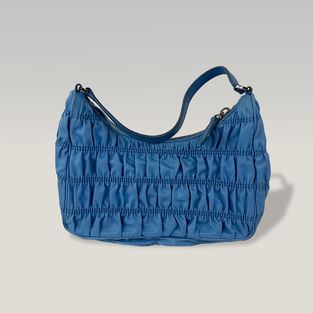 Prada Hobo Bag Blu in Nylon Arricciato