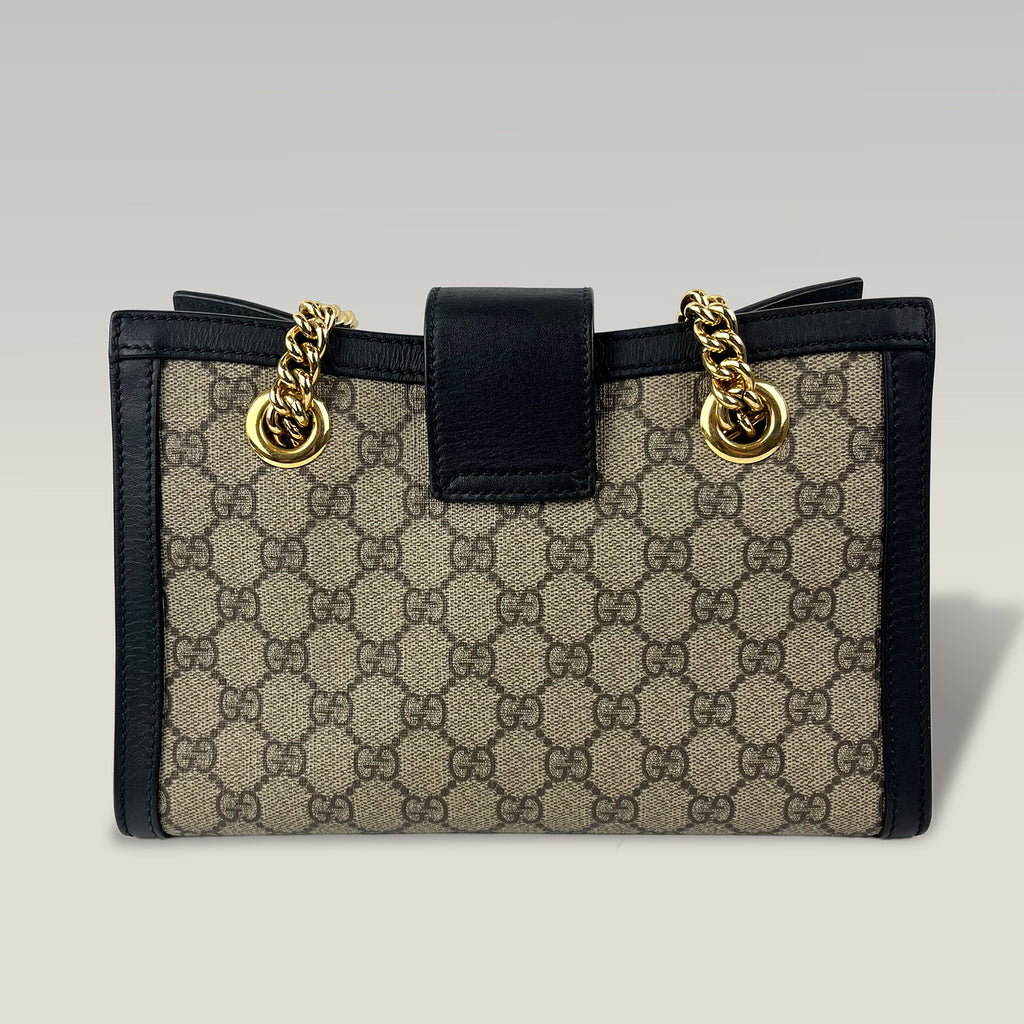 Gucci Padlock Small GG Supreme Canvas Shoulder Bag with Black Leather and Gold Hardware