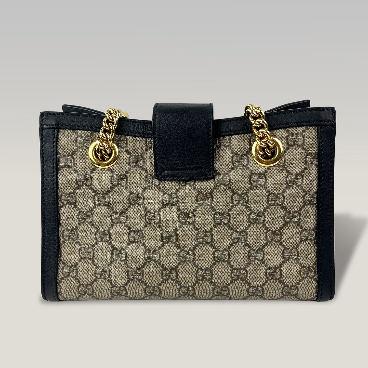 Gucci Padlock Small GG Supreme Canvas Shoulder Bag with Black Leather and Gold Hardware