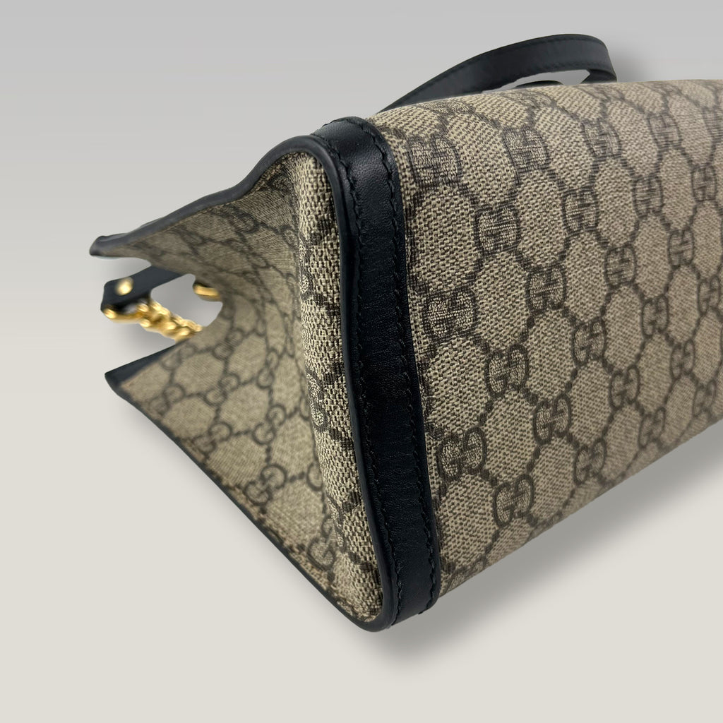 Gucci Padlock Small GG Supreme Canvas Shoulder Bag with Black Leather and Gold Hardware