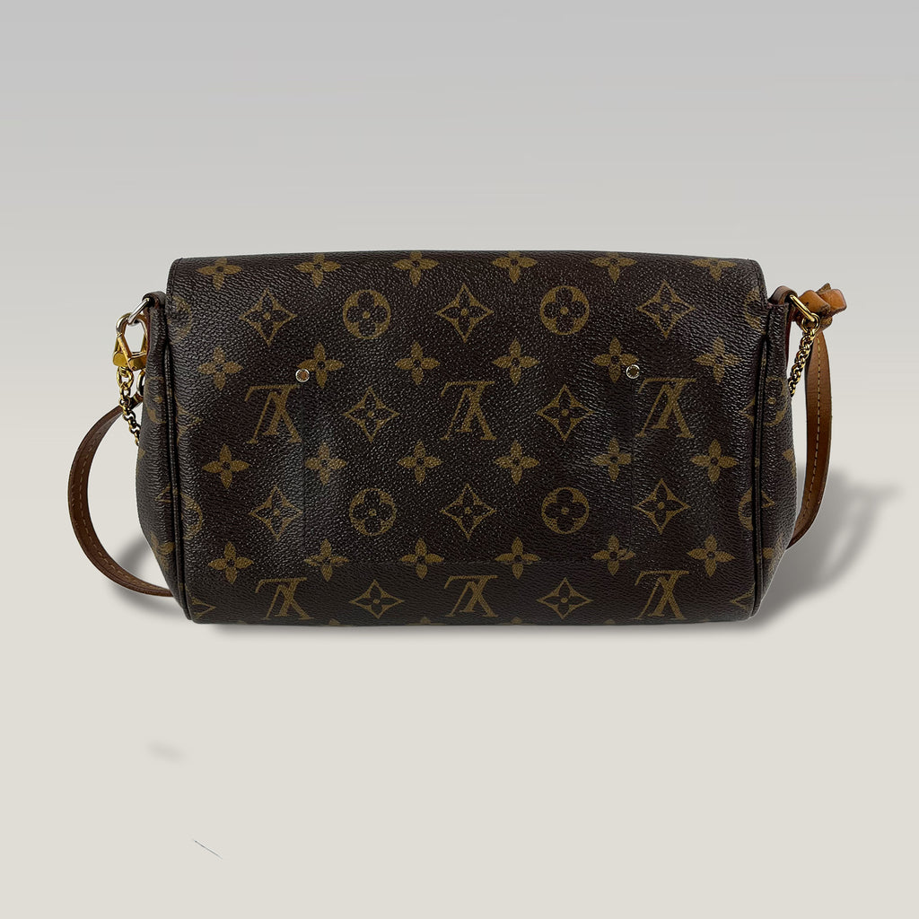 Louis Vuitton Favorite MM Monogram Canvas Shoulder Bag Marrone con Tracolla e Catena Oro 24 cm