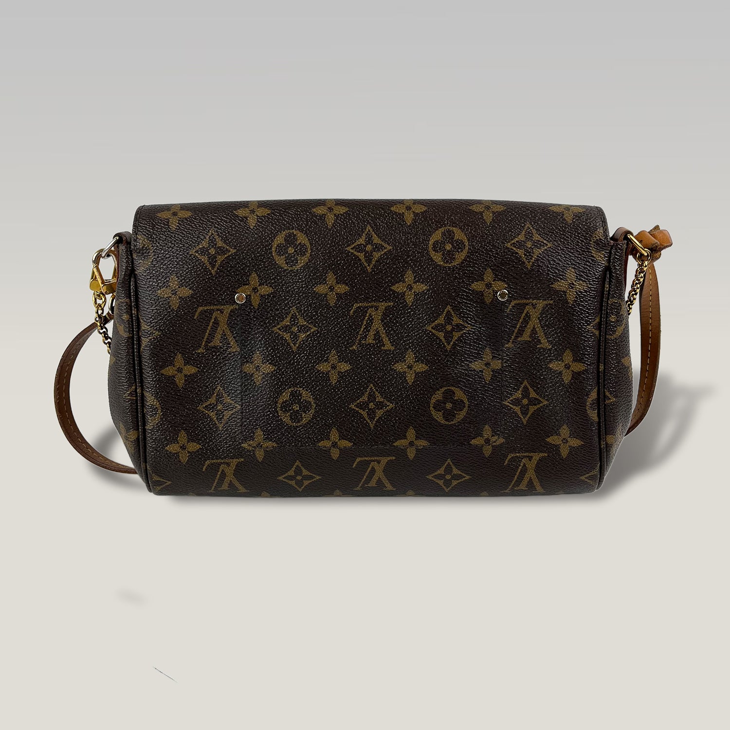 Louis Vuitton Favorite MM Monogram Canvas Shoulder Bag Marrone con Tracolla e Catena Oro 24 cm
