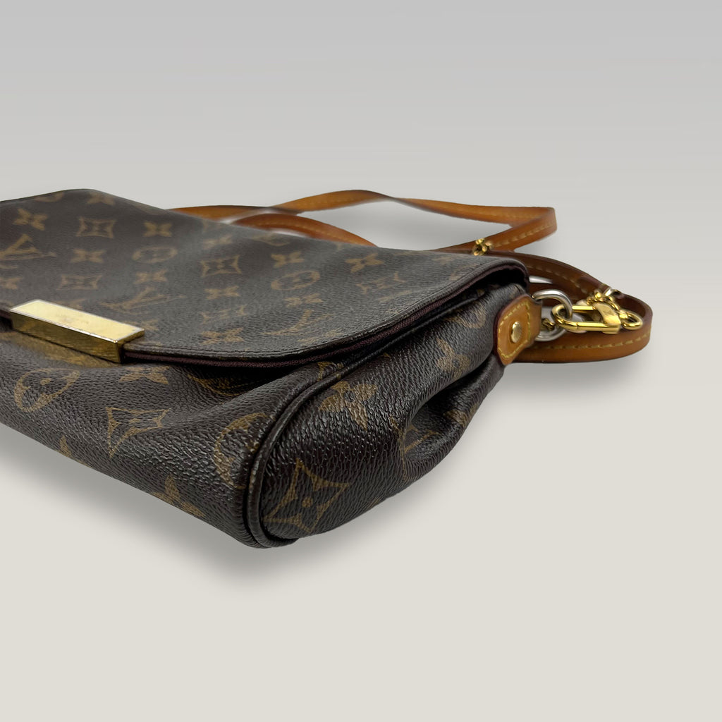 Louis Vuitton Favorite MM Monogram Canvas Shoulder Bag Marrone con Tracolla e Catena Oro 24 cm
