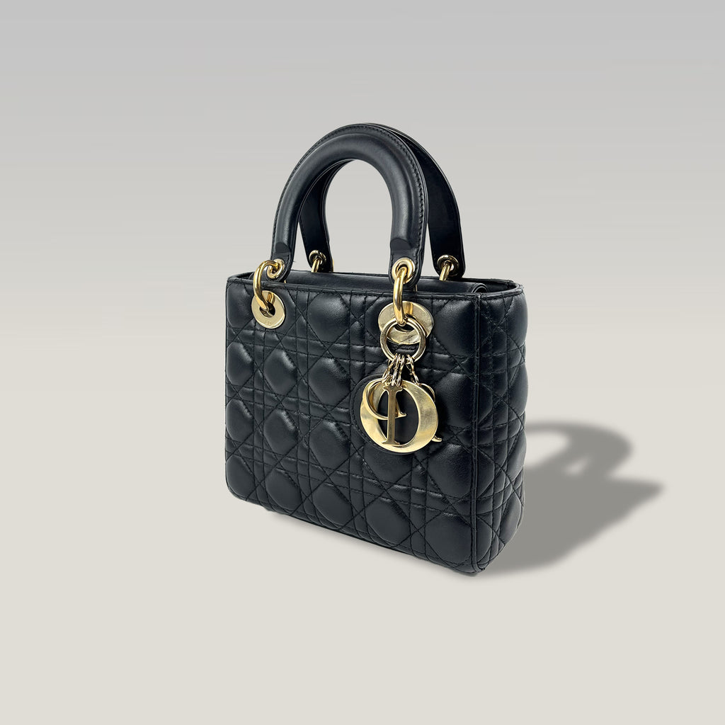 Dior Lady Dior Small in Pelle Cannage Nera con Hardware Oro