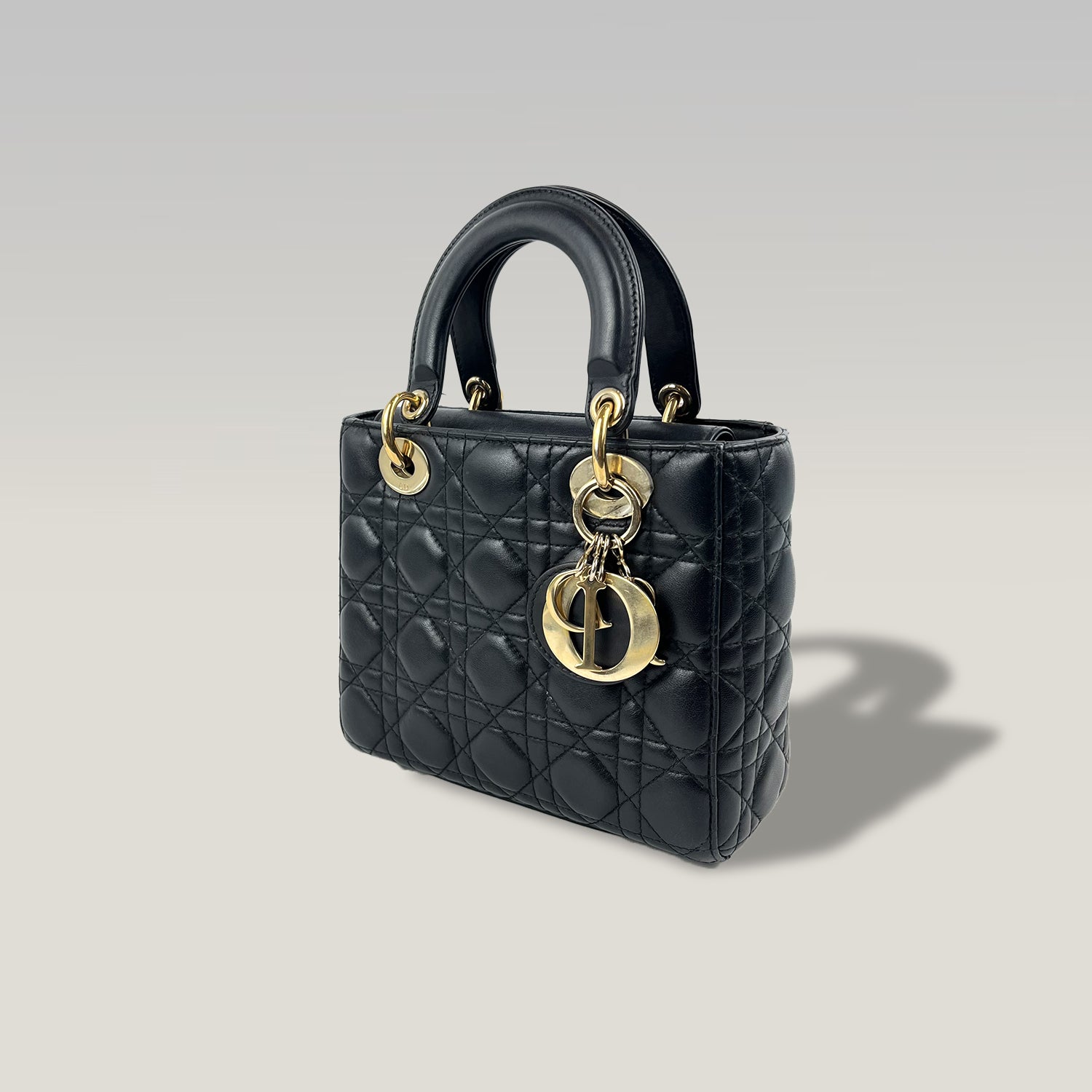 Dior Lady Dior Small in Black Cannage Leather with Gold Hardware 