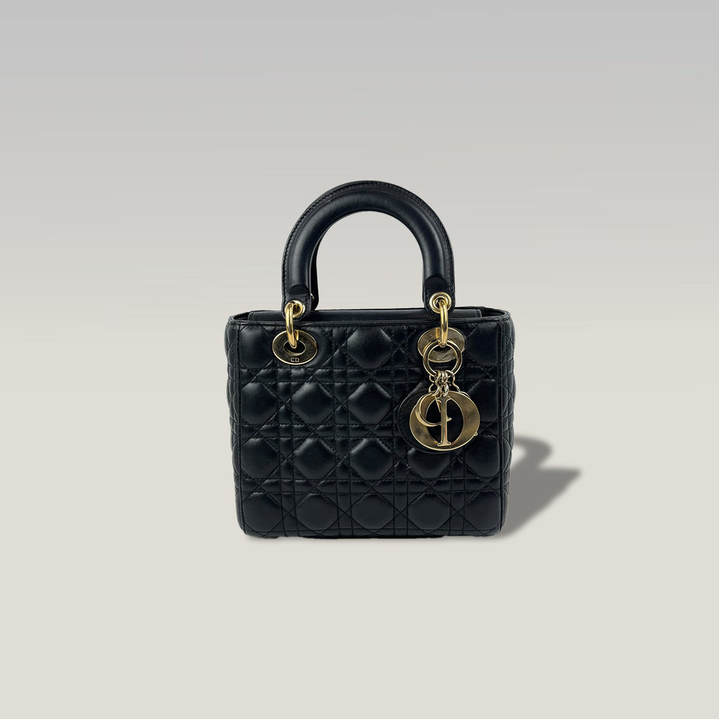 Dior Lady Dior Small in Pelle Cannage Nera con Hardware Oro