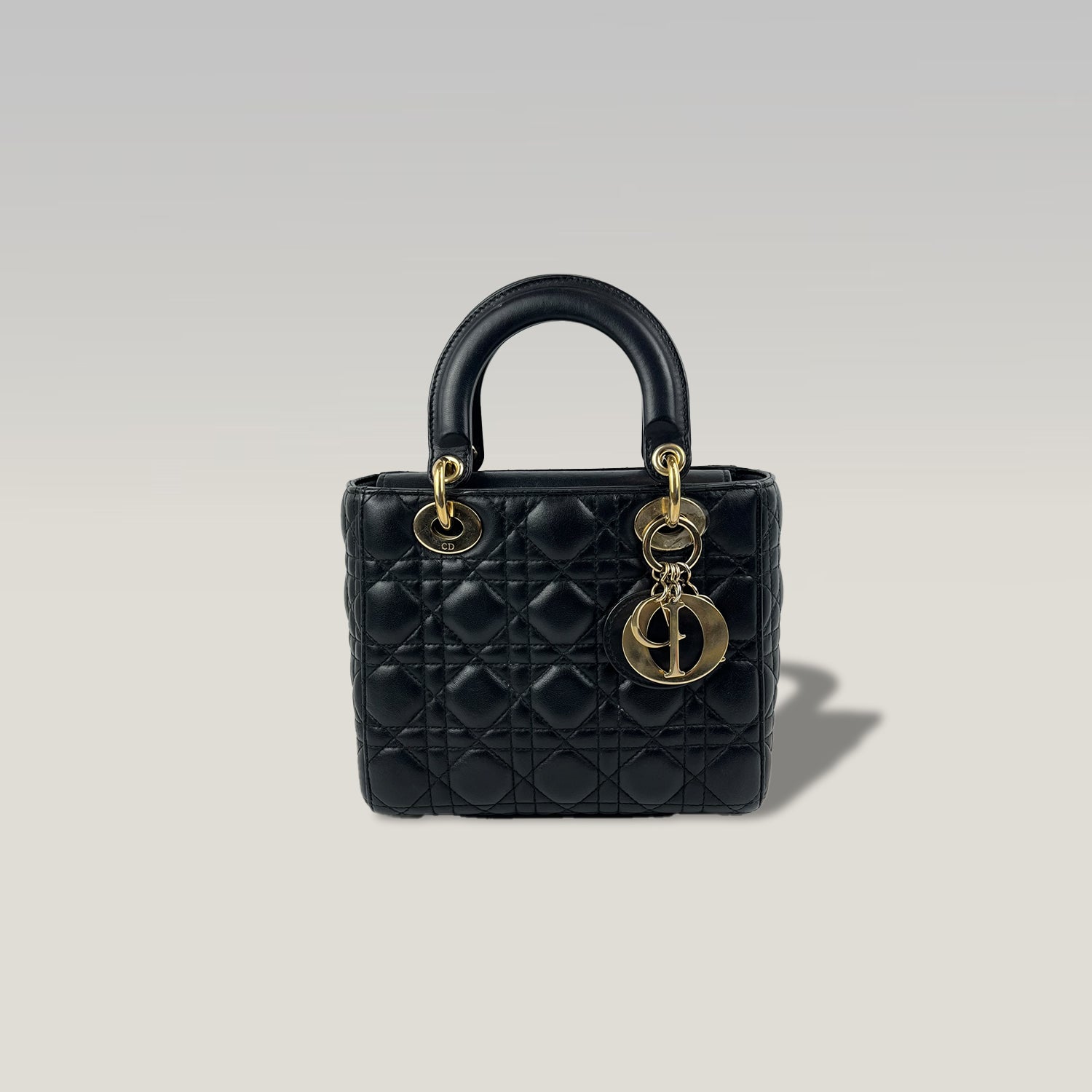 Dior Lady Dior Small in Black Cannage Leather with Gold Hardware 