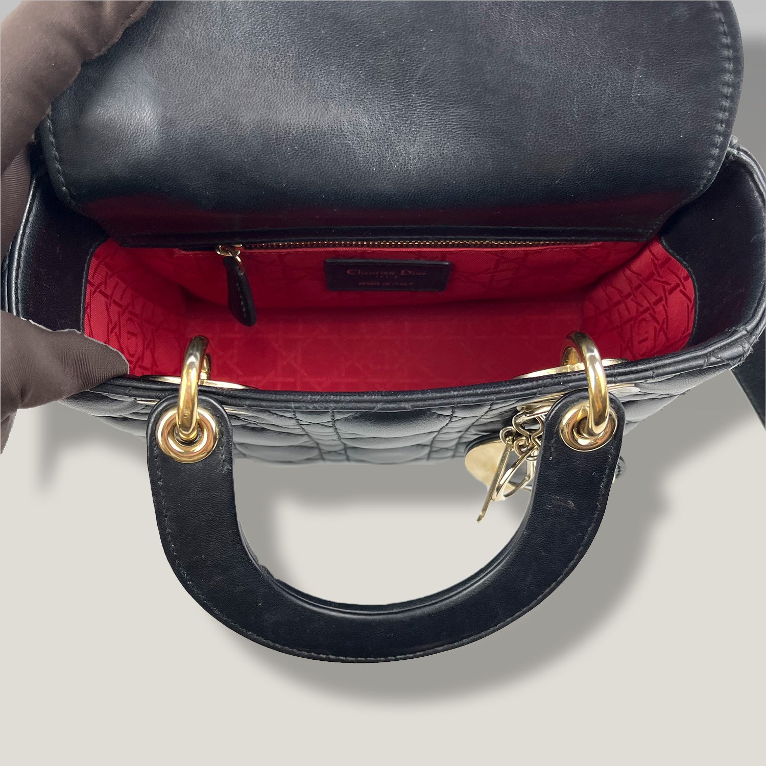 Dior Lady Dior Small in Pelle Cannage Nera con Hardware Oro