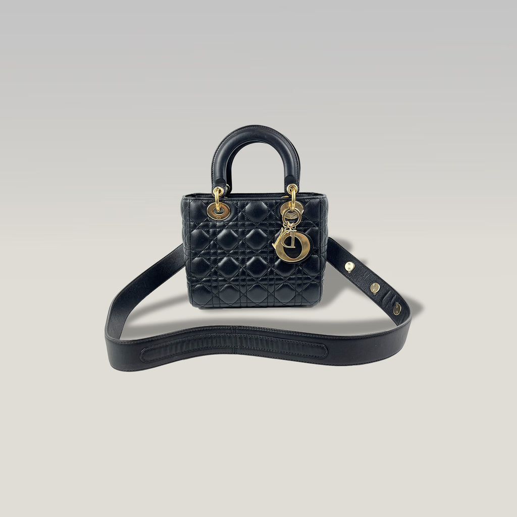 Dior Lady Dior Small in Pelle Cannage Nera con Hardware Oro