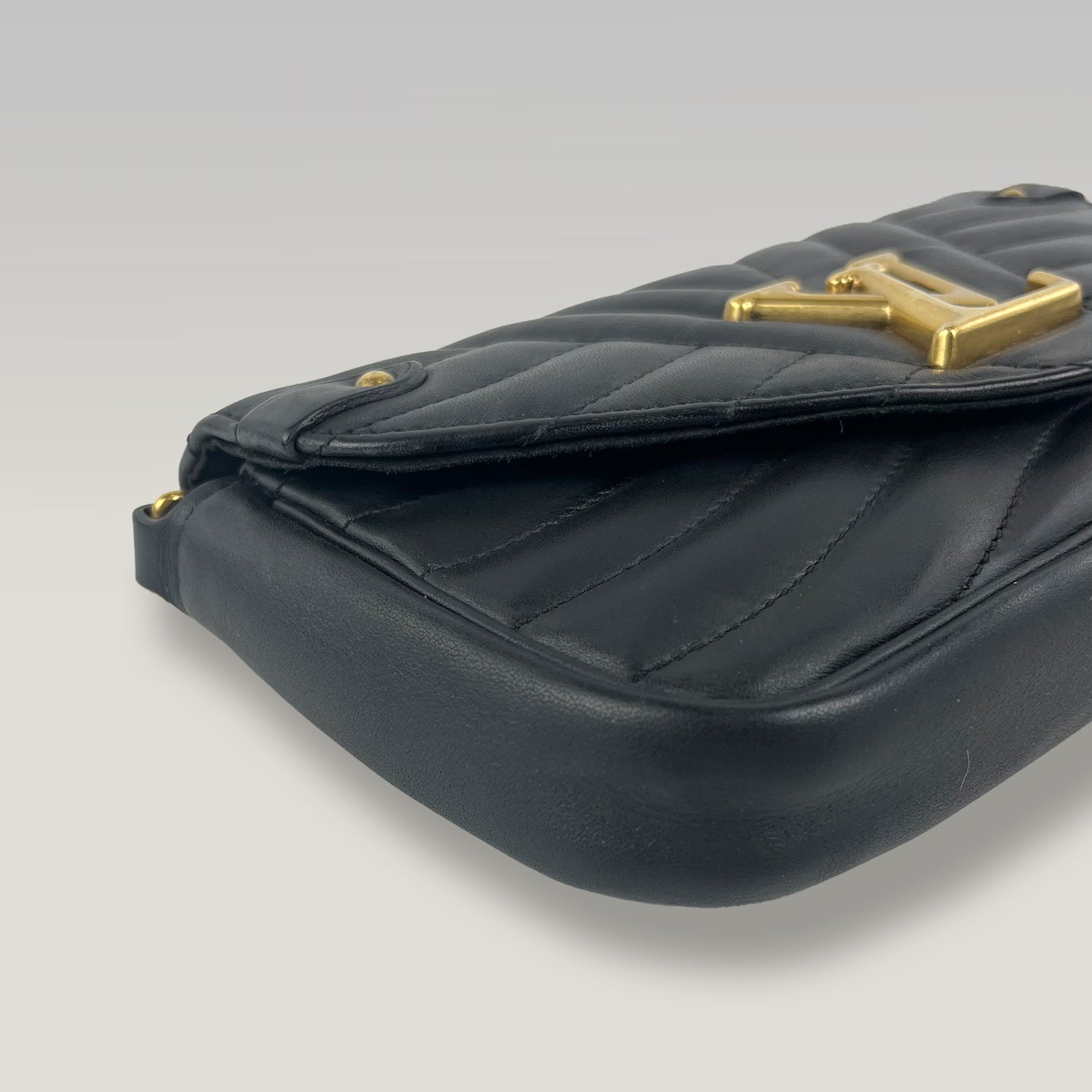 Louis Vuitton New Wave Pochette Black Quilted Leather Crossbody Bag with Gold LV Logo