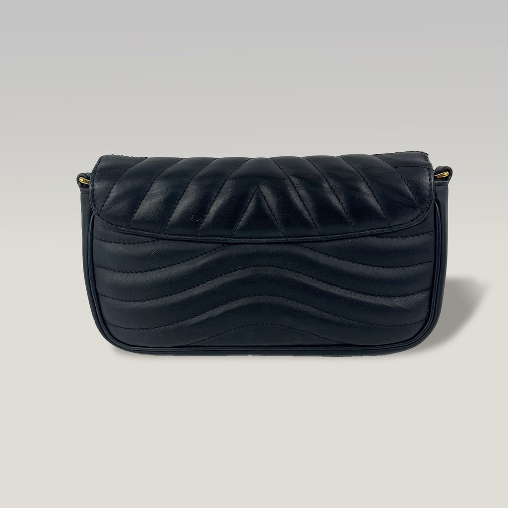 Louis Vuitton New Wave Pochette Black Quilted Leather Crossbody Bag with Gold LV Logo