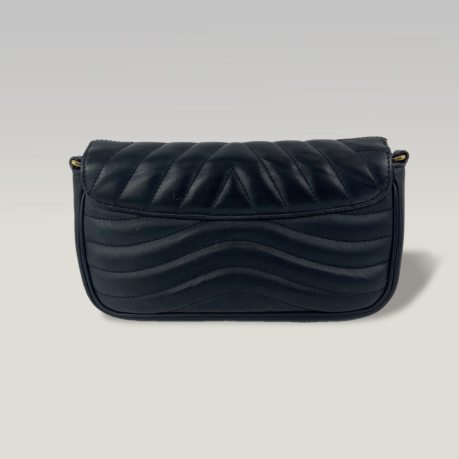 Louis Vuitton New Wave Pochette Black Quilted Leather Crossbody Bag with Gold LV Logo
