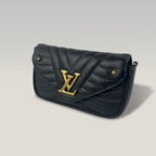 Louis Vuitton New Wave Pochette Black Quilted Leather Crossbody Bag with Gold LV Logo