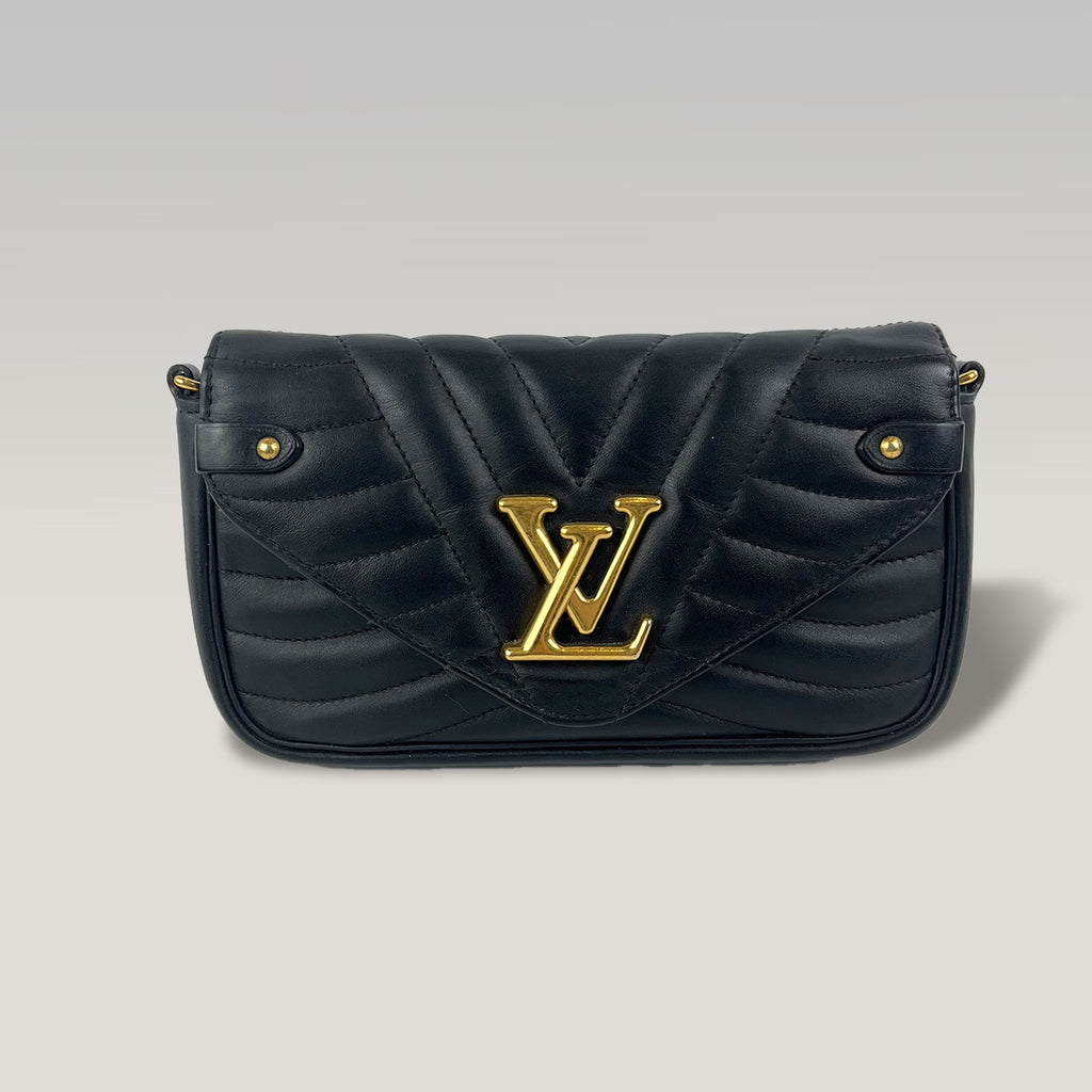 Louis Vuitton New Wave Pochette Black Quilted Leather Crossbody Bag with Gold LV Logo